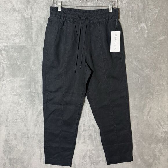 NWT ATHLETA Retreat Linen High Rise Ankle Pant Small Black #851027 Beachy - Picture 1 of 11